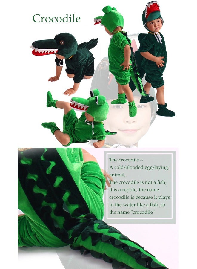 DUNISO Kids crocodile clothing, hooded jumpsuit, animal costume, suitable for male and female role-playing sets, breathable and comfortable，suitable for children aged 98-108cm in height  - Image 3