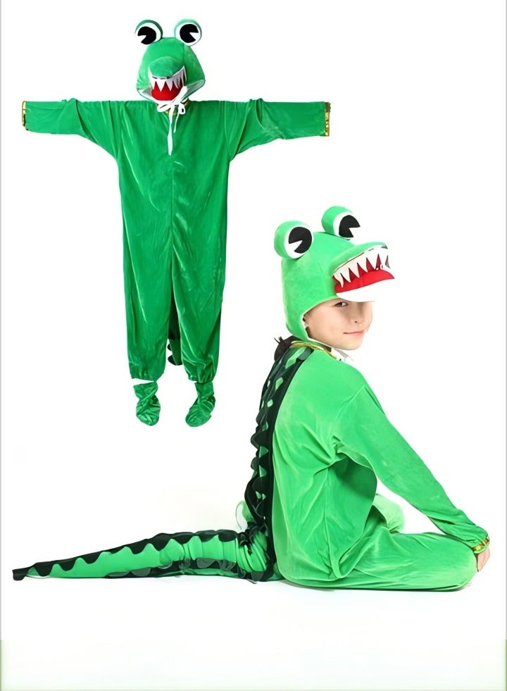DUNISO Kids crocodile clothing, hooded jumpsuit, animal costume, suitable for male and female role-playing sets, breathable and comfortable，suitable for children aged 98-108cm in height  - Image 1