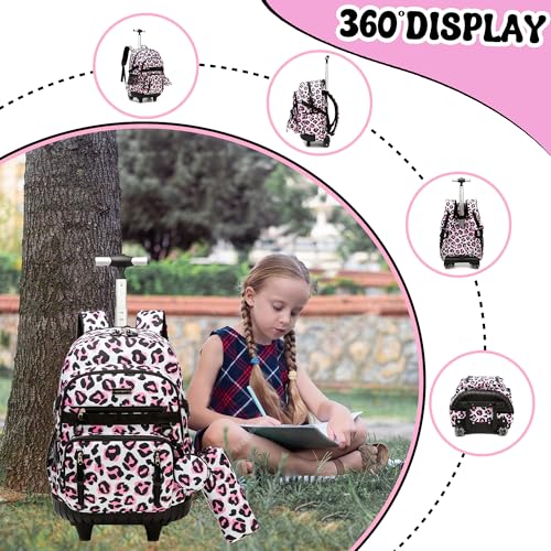 Meetbelify Rolling Backpack for Girls Backpack with Wheels for Elementary Student Kids School Bag with Lunch Box Pencil Case for Girls Ages 6-8 Years Old - Image 3