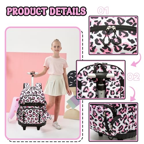 Meetbelify Rolling Backpack for Girls Backpack with Wheels for Elementary Student Kids School Bag with Lunch Box Pencil Case for Girls Ages 6-8 Years Old - Image 4