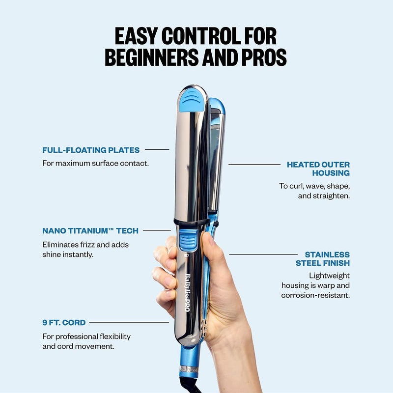 BaBylissPRO Nano Titanium Prima3300 Ionic 1½" Hair Straightener - 3-in-1 Professional Flat Iron, Curling Iron for Straightening, Waving, or Curling Hair - Image 5