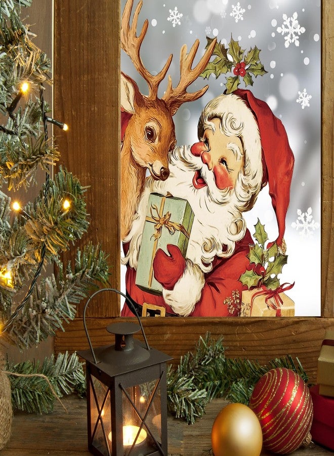 Whaline 4 Sheets Large Christmas Window Clings Santa Reindeer Holly Berry Bell Window Stickers Double-Sided Glass Decals for Winter Xmas Home Classroom Office Party Decoration - Image 5