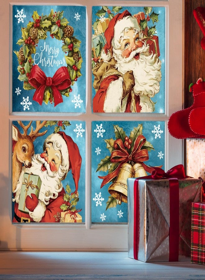 Whaline 4 Sheets Large Christmas Window Clings Santa Reindeer Holly Berry Bell Window Stickers Double-Sided Glass Decals for Winter Xmas Home Classroom Office Party Decoration - Image 3