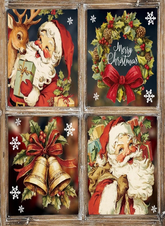 Whaline 4 Sheets Large Christmas Window Clings Santa Reindeer Holly Berry Bell Window Stickers Double-Sided Glass Decals for Winter Xmas Home Classroom Office Party Decoration - Image 1