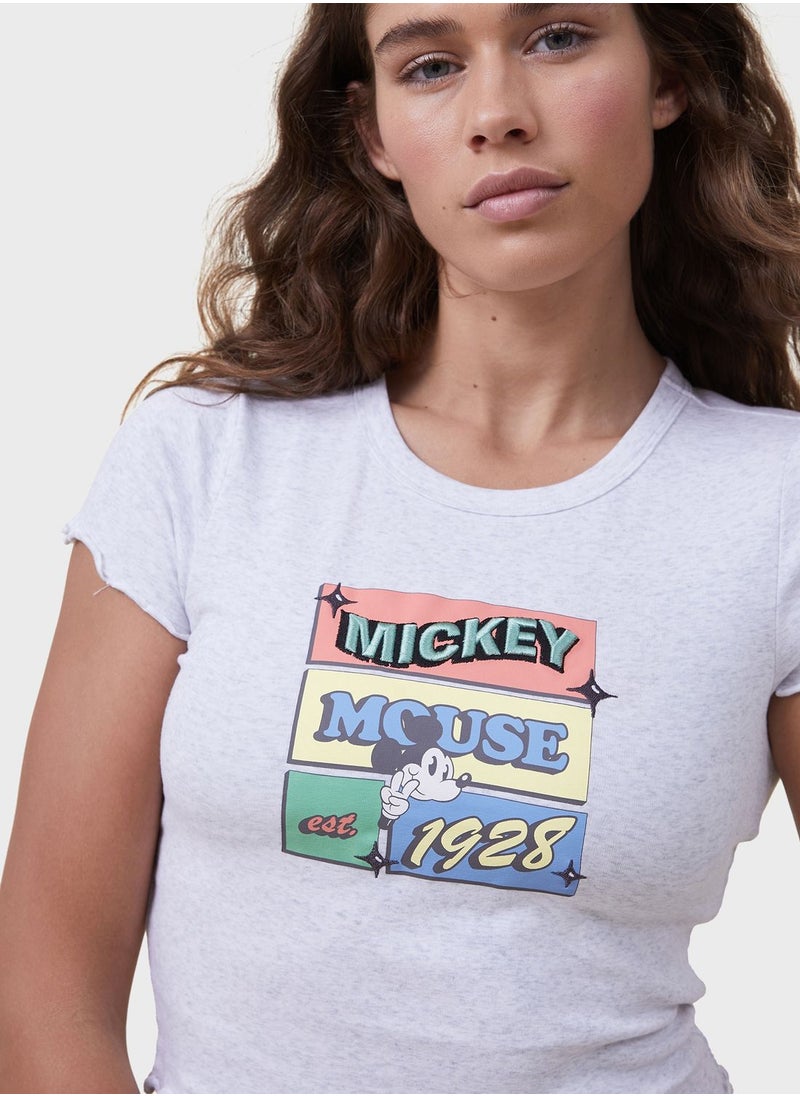 Cotton On Body - Crew Neck Mickey Mouse Printed T-Shirt - Image 1