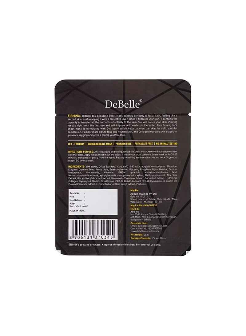 DeBelle Bio Cellulose Sheet Mask - Firming | Collagen, Pomegranate & Goji Berry | Tighten & Tone Skin - Image 2