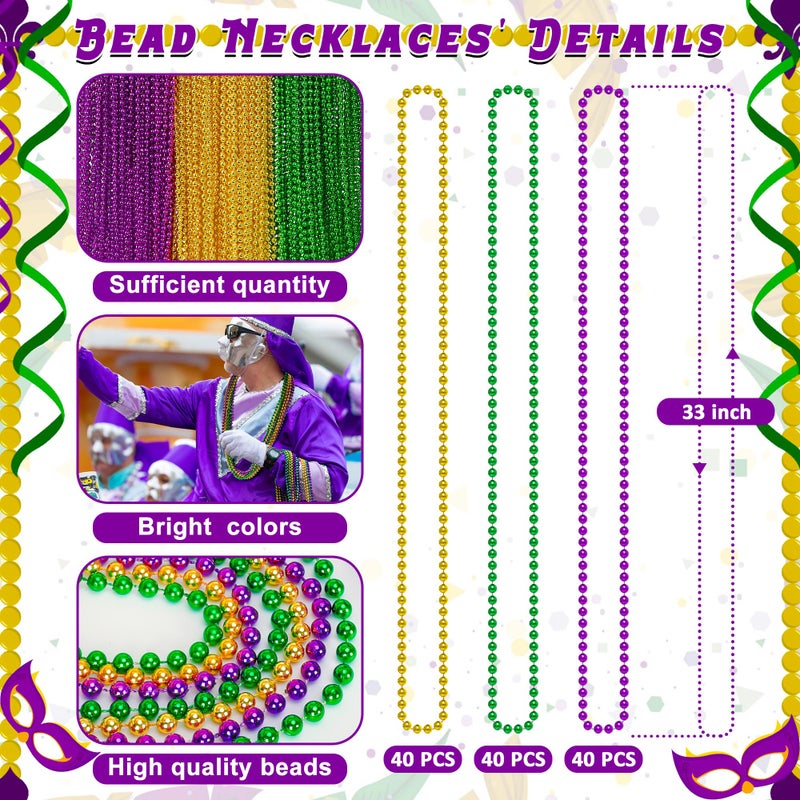 Huskein 120PCS Mardi Gras Beads 33 Beaded Necklace Purple Gold Green Mardi Gras Accessories Party Costume Necklaces Parade Throws Women Men Beads Bulk for Party Event Favors Supplies Decorations - Image 3