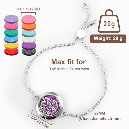 ttstar Essential Oil Diffuser Bracelet Stainless Steel Aromatherapy Locket Adjustable Diffuser Bracelet with 24pcs Refill Pads in 12 Assorted Colors Gift Set for Women(Tree of Hope) - Image 5