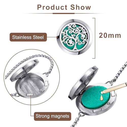 ttstar Essential Oil Diffuser Bracelet Stainless Steel Aromatherapy Locket Adjustable Diffuser Bracelet with 24pcs Refill Pads in 12 Assorted Colors Gift Set for Women(Tree of Hope) - Image 3