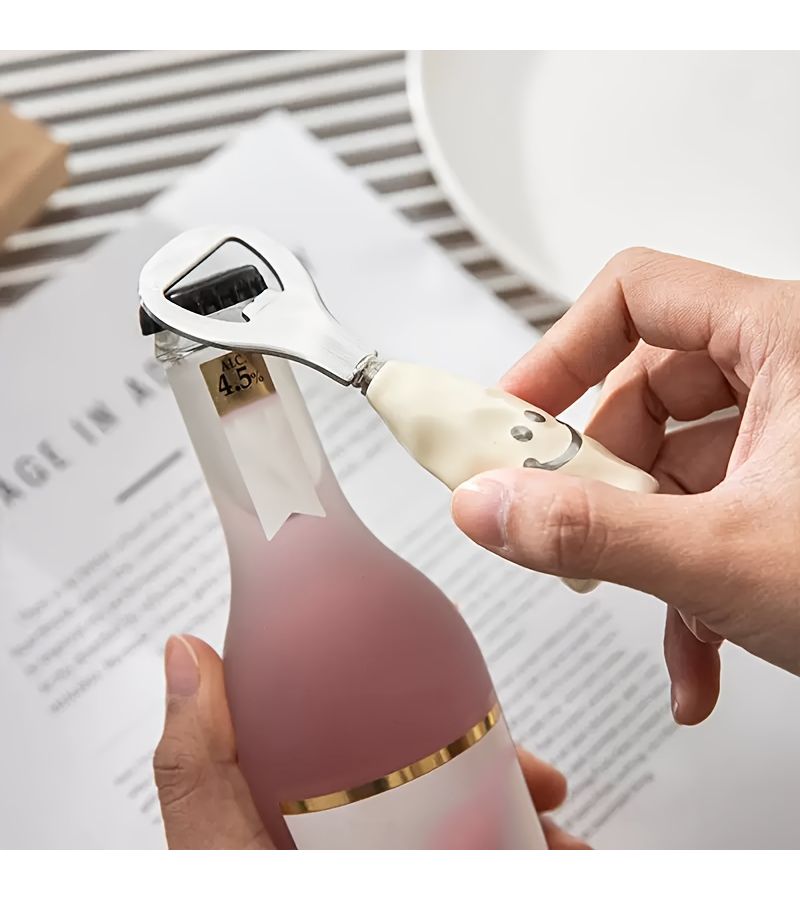 White Stainless Steel Corkscrew Ergonomic Bottle Opener For Beer Wine Bar Kitchen - Image 2