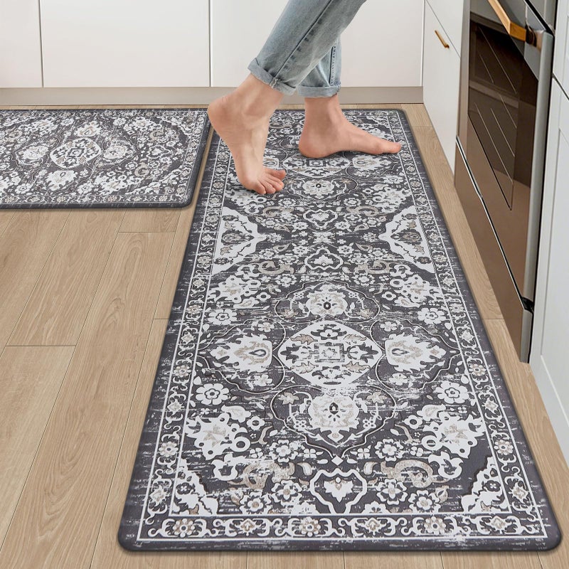 Ileading Kitchen Anti Fatigue Mat Set of 2 Cushioned Kitchen Mats for Standing Non Slip Waterproof Kitchen Floor Mat Boho Kitchen Rugs and Mats for Kitchen Sink Laundry 17/ x47/ +17/ x28/ - Image 1