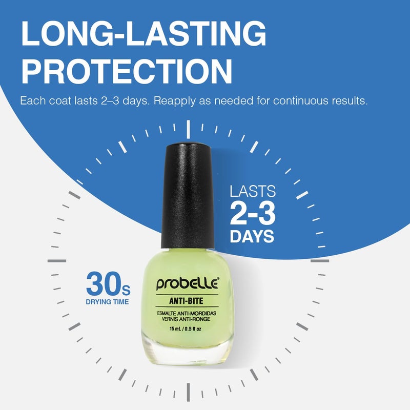 Probelle Anti-Bite, Nail Biting Treatment for Kids & Adults to Quit habit, No Bite Nail Polish Deterrent, Thumb Guard & Prevents Finger Sucking, Bitter Taste Nail Care, For Ages 3+, 0.5 fl oz (15 ml) - Image 2