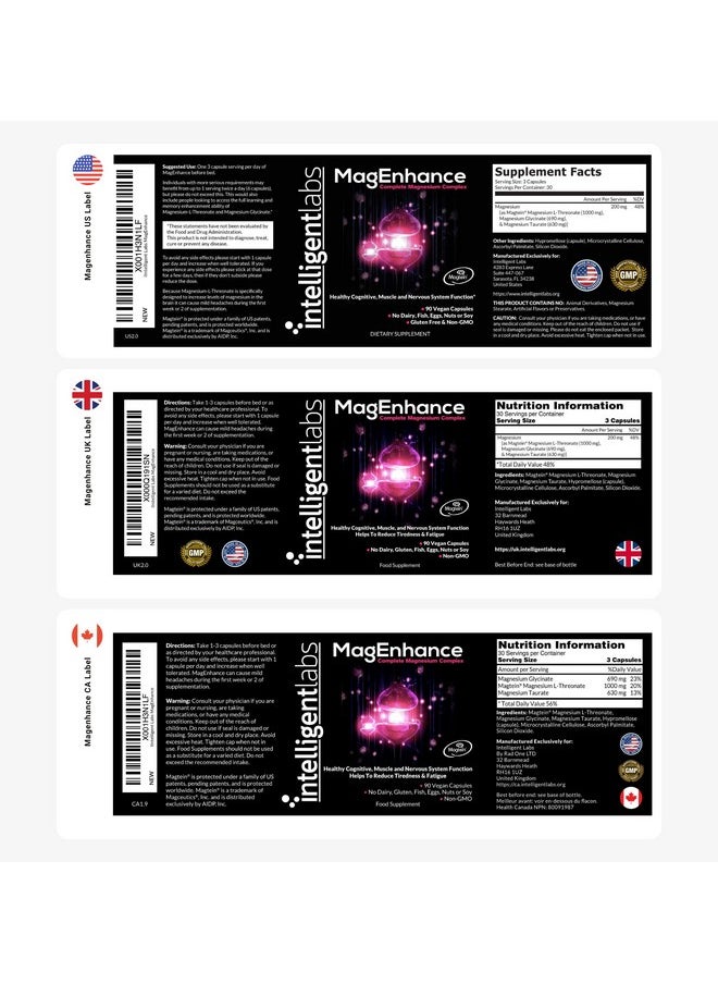 Intelligent Labs Magenhance Magnesium Supplement Magnesiumlthreonate Complex With Magnesium Glycinate And Taurate 90 Capsules  - Image 3