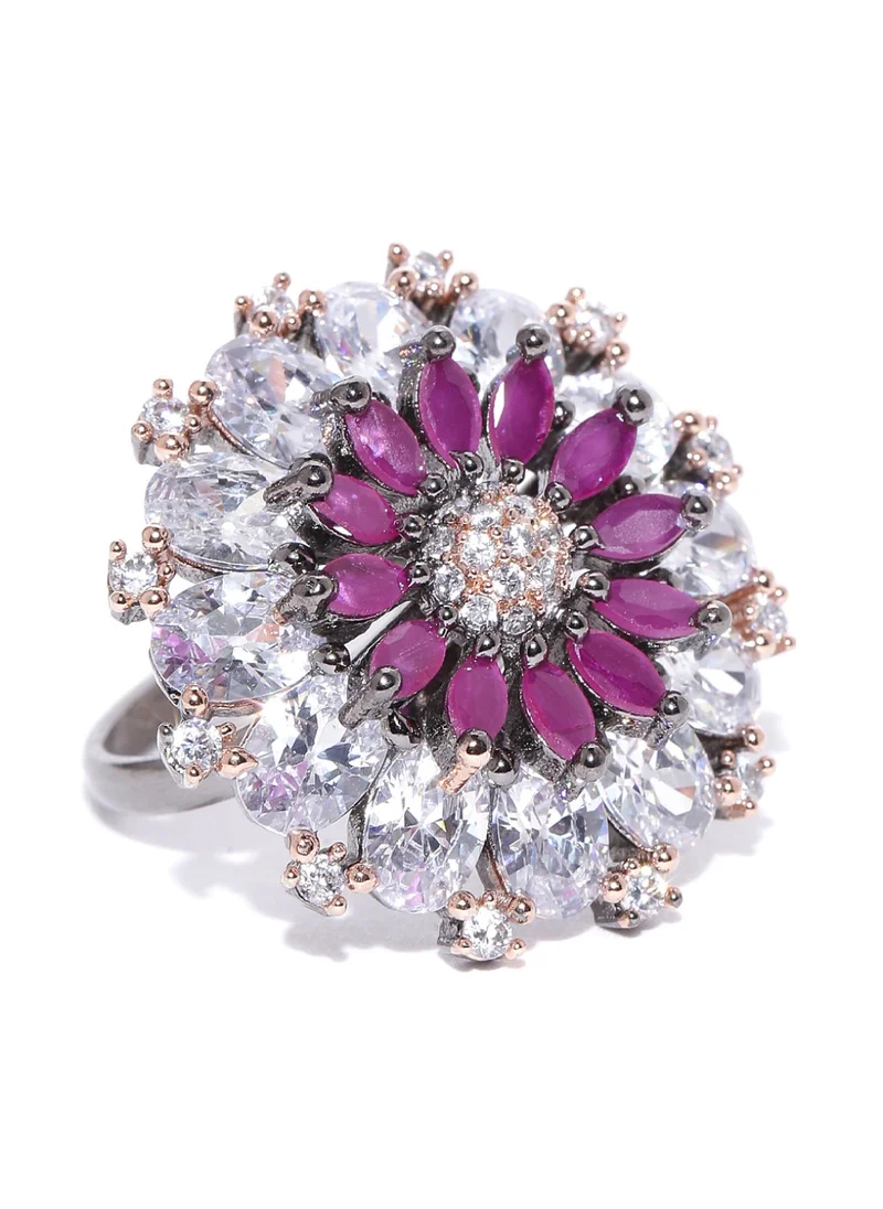 Priyaasi Purple AD Studded Handcrafted Floral Adjustable Finger Ring