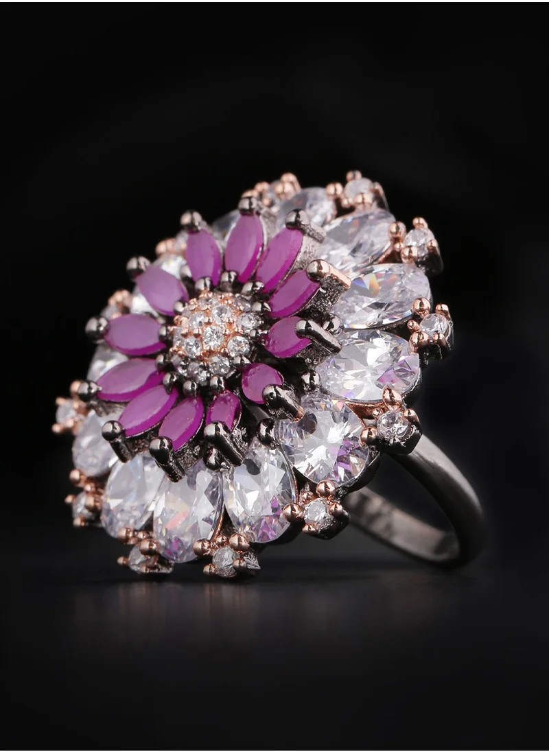 Priyaasi Purple AD Studded Handcrafted Floral Adjustable Finger Ring