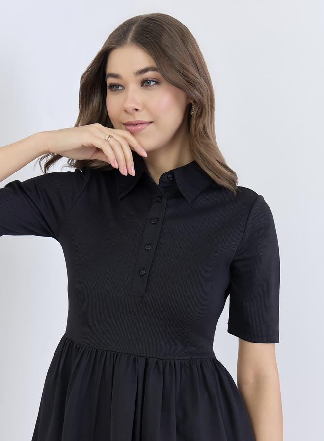 Styli Women Black Short Sleeves A-Line Midi Dress - Image 5