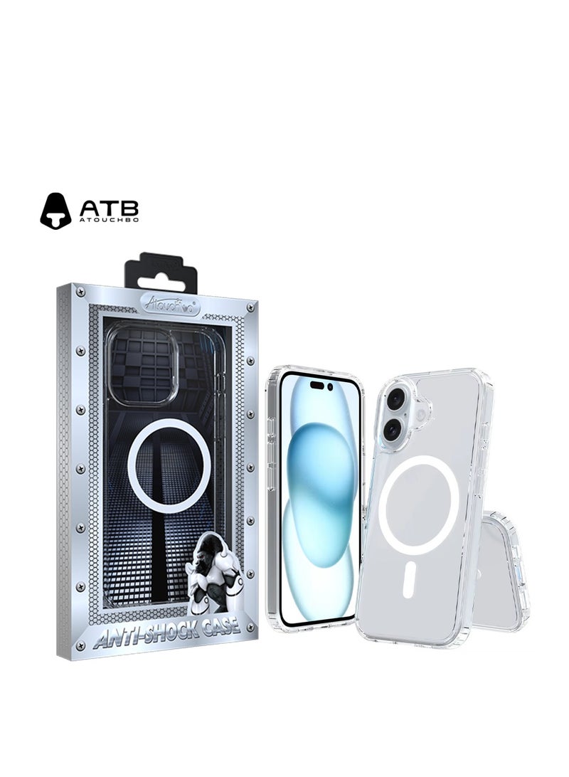 Atouchbo iPhone 14 plus Clear shockproof case with built-in magnetic ring for car mounts and magnetic holders Elegant lightweight cover with anti-yellowing protection. A premium clear phone case made of soft TPU and hard PC for strong protection against drops, bumps, and scratches. Comes with a magnetic ring holder, allowing perfect compatibility with magnetic car mounts and stands. Anti-yellowing coating keeps the case crystal clear for a long time. - Image 1