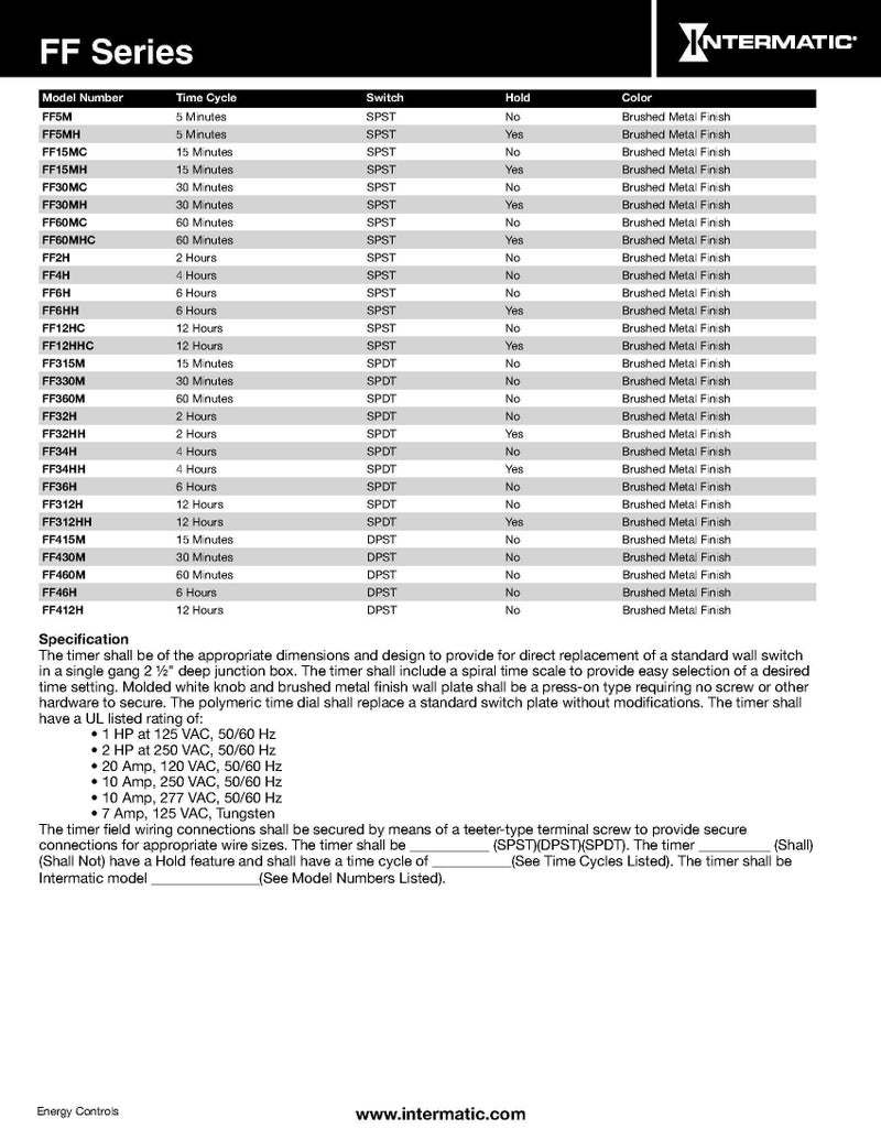 Intermatic FF312H 12-Hour Spring Loaded Wall Timer No Hold - Energy-Saving Universal Compatibility - Automatic Timer with Easy Installation, Brushed Metal Finish - Image 3