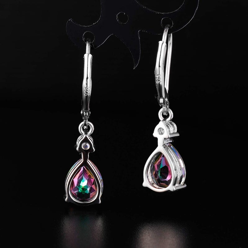 VOLUKA Teardrop Leverback Earrings for Women|925 Sterling Silver 7 * 9mm Pear Shaped Rainbow CZ Dangle Earrings|Elegant Wedding Hypoallergenic Jewelry Gifts - Image 5