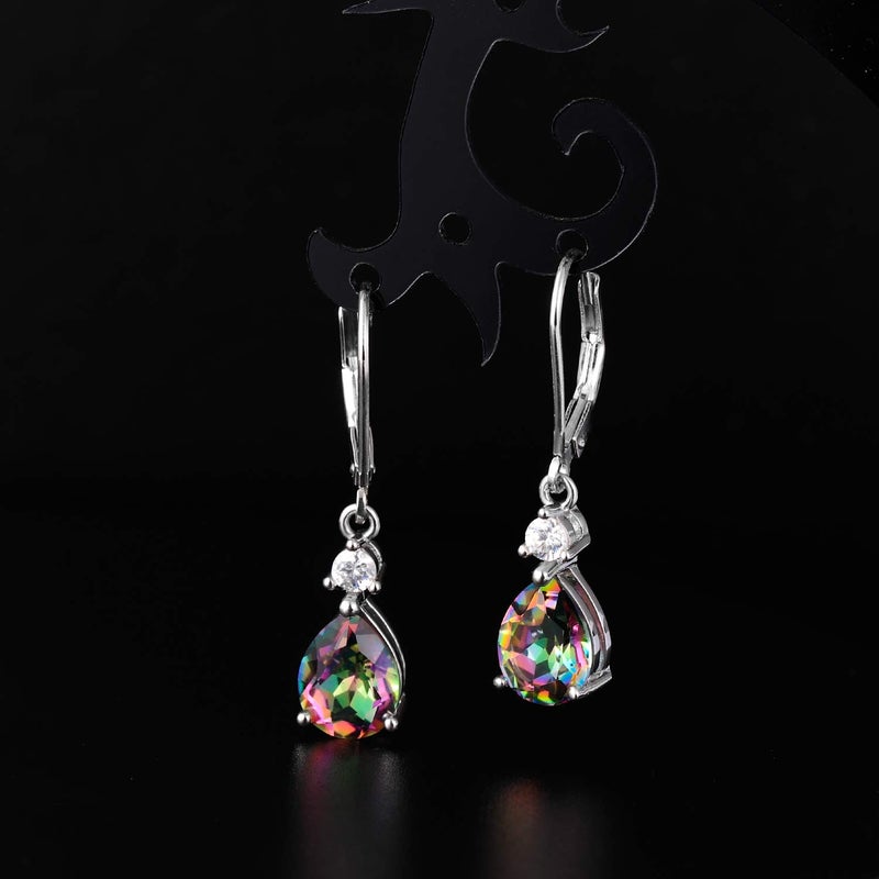 VOLUKA Teardrop Leverback Earrings for Women|925 Sterling Silver 7 * 9mm Pear Shaped Rainbow CZ Dangle Earrings|Elegant Wedding Hypoallergenic Jewelry Gifts - Image 4
