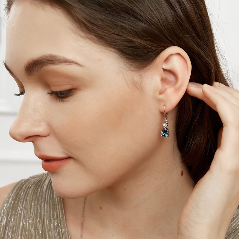 VOLUKA Teardrop Leverback Earrings for Women|925 Sterling Silver 7 * 9mm Pear Shaped Rainbow CZ Dangle Earrings|Elegant Wedding Hypoallergenic Jewelry Gifts - Image 3