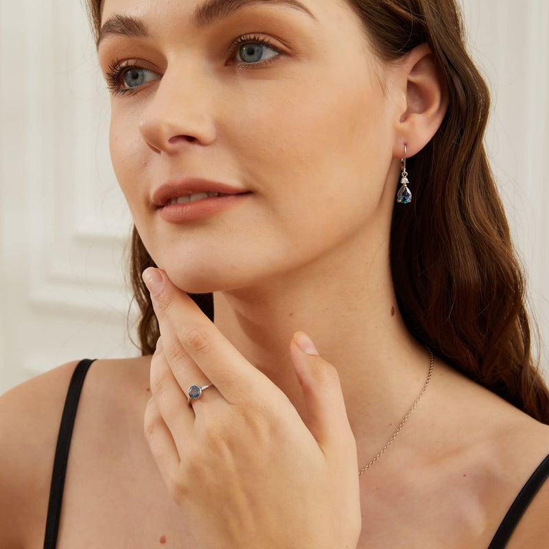 VOLUKA Teardrop Leverback Earrings for Women|925 Sterling Silver 7 * 9mm Pear Shaped Rainbow CZ Dangle Earrings|Elegant Wedding Hypoallergenic Jewelry Gifts - Image 2