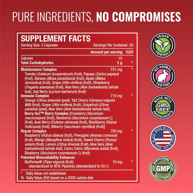 Approved Science Fruits  Veggies  42 Whole Fruit and Veggie Supplement  Enhanced Health  Vitality  Daily Natural Vitamins Minerals Antioxidants  90 Capsules Each  1Month Supply - Image 4