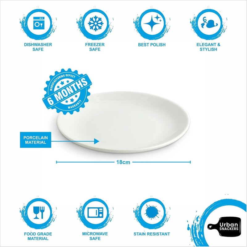 Urban Snackers White Porcelain Coupe Plate 18 cm for Serving Pack of 1 Dishwasher Classic Microwave Freezer Safe Gifting Accessories for Home Kitchen - Image 3