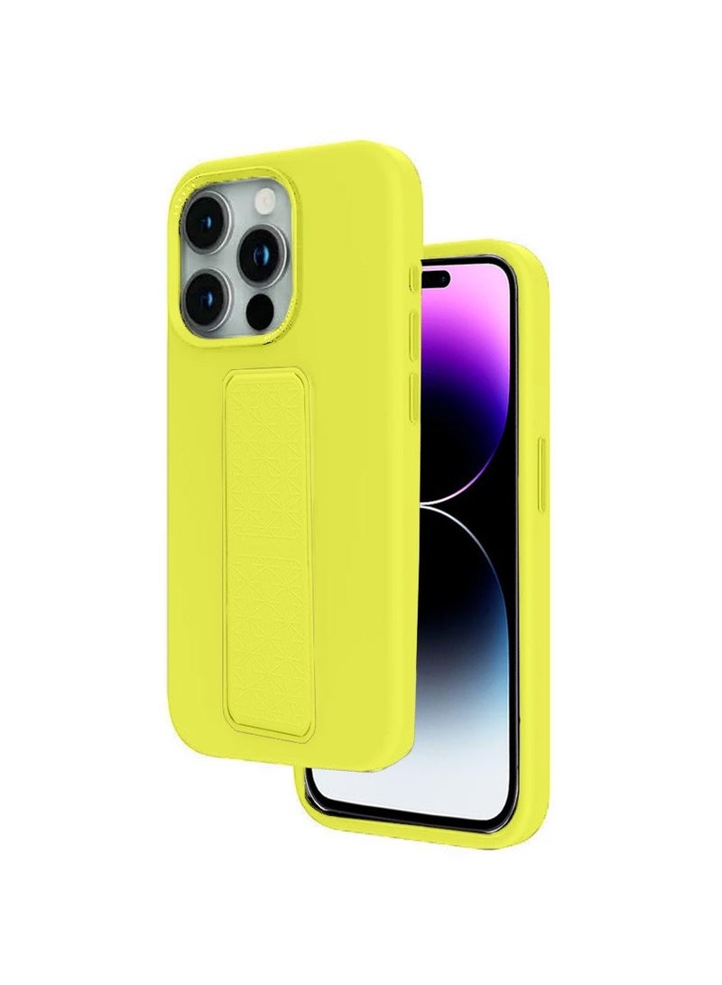 Techie غطاء سيليكون ناعم وسلس مع مقبض يد مغناطيسي وآلية داخلية من الألياف الدقيقة لجهاز آبل آيفون 14 برو ماكس - أصفر - Image 1