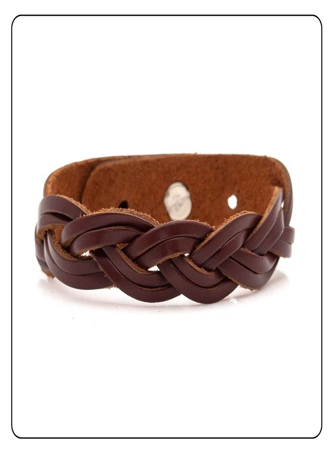 Fusamk Punk Rock Braided Leather Wristband Cuff Bracelet(Brown) - Image 2