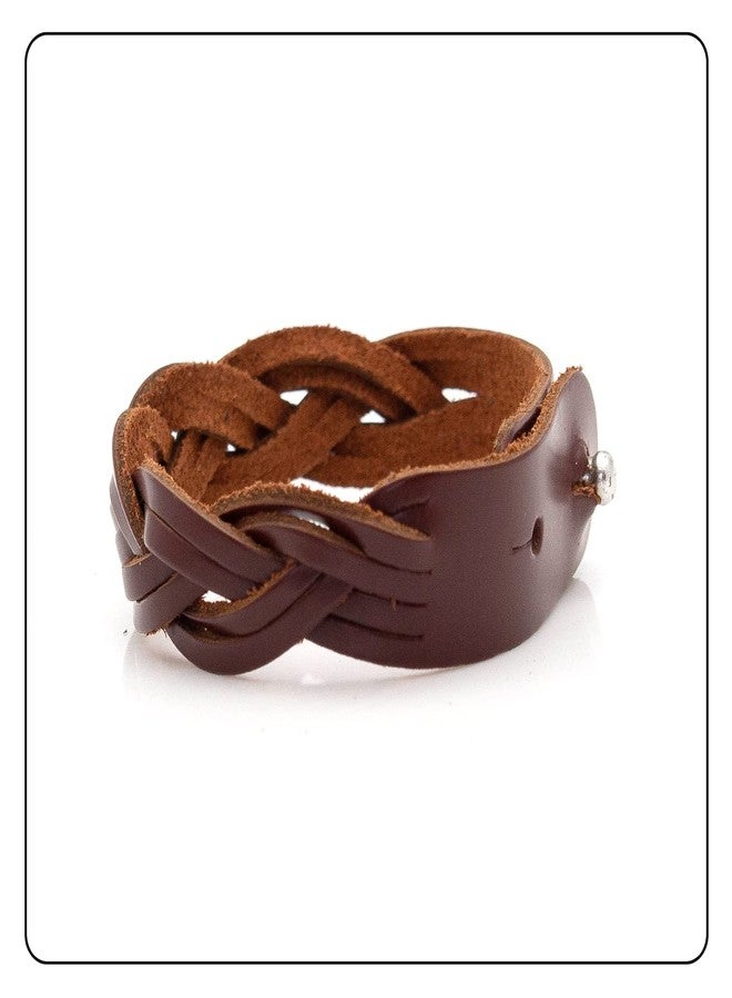 Fusamk Punk Rock Braided Leather Wristband Cuff Bracelet(Brown) - Image 4