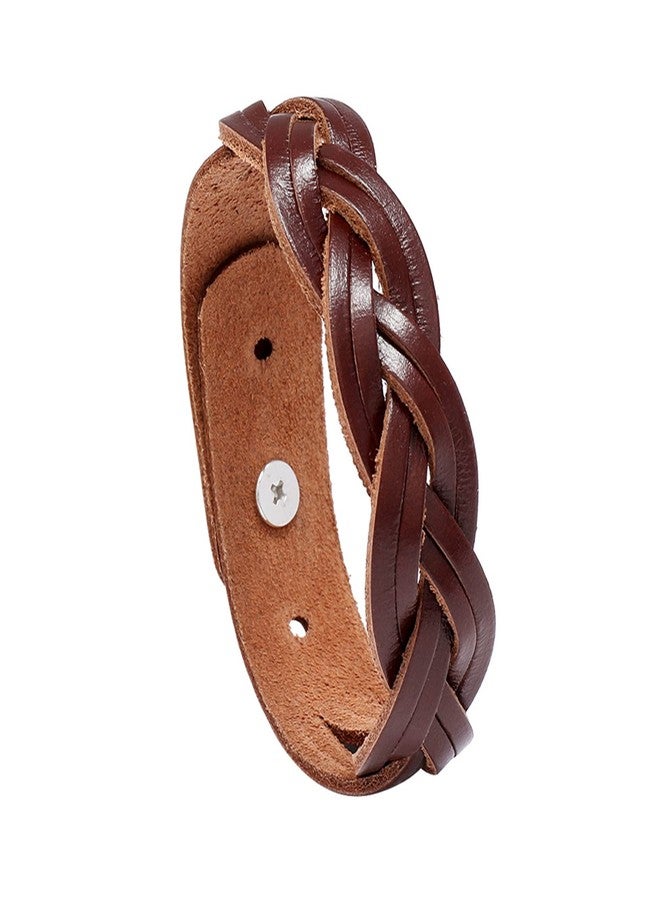 Fusamk Punk Rock Braided Leather Wristband Cuff Bracelet(Brown) - Image 1