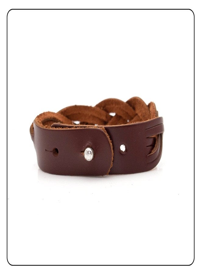 Fusamk Punk Rock Braided Leather Wristband Cuff Bracelet(Brown) - Image 3