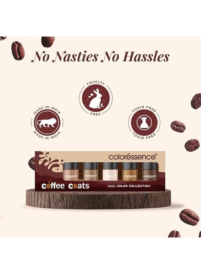 Coloressence Coffee Coats Nude Nail Paint Kit, Set of 5 with FREE Nail Polish Remover | Glossy Finish | Quick Dry | Chip Resistant - Image 5