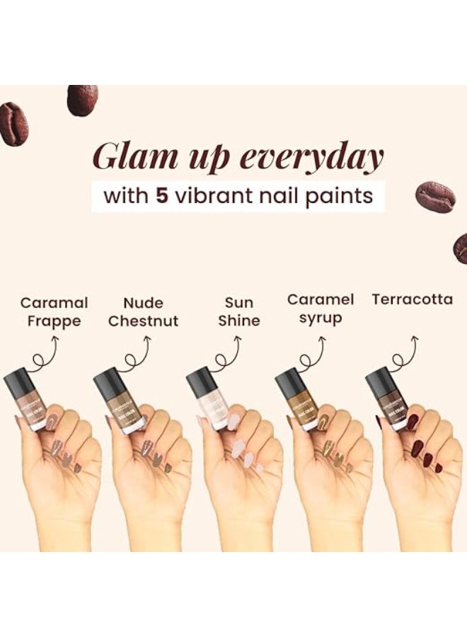 Coloressence Coffee Coats Nude Nail Paint Kit, Set of 5 with FREE Nail Polish Remover | Glossy Finish | Quick Dry | Chip Resistant - Image 3