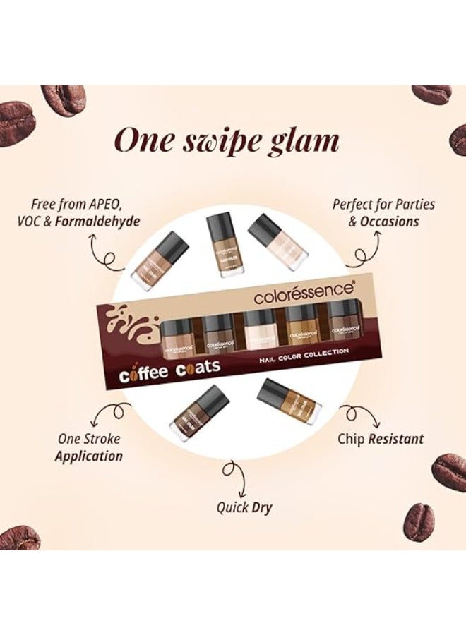 Coloressence Coffee Coats Nude Nail Paint Kit, Set of 5 with FREE Nail Polish Remover | Glossy Finish | Quick Dry | Chip Resistant - Image 2