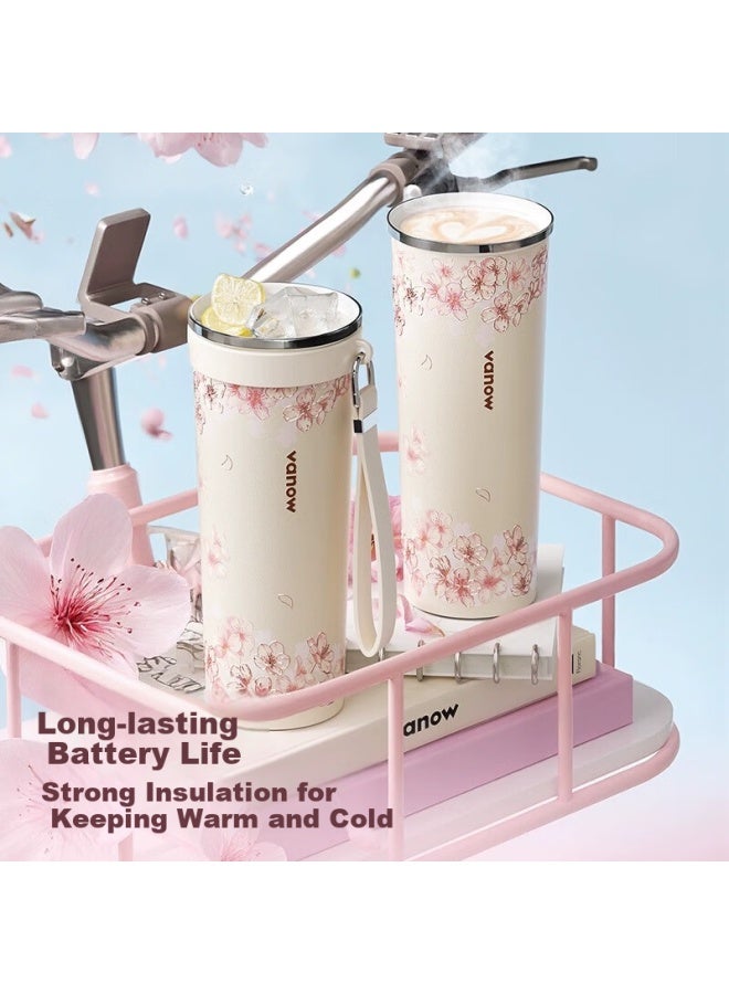 Vanow Cherry Red Snow Insulated Cup Women Large Capacity Car Ceramic Inner Coffee Travel Ice Water Cup - Image 2