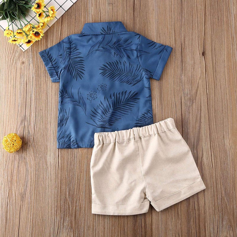 fhutpw Baby Toddler Boy Outfits 2T 3T 4T 5T Clothes Summer Kids Pattern Short Sleeve Button Down Shirt & Shorts Set - Image 3