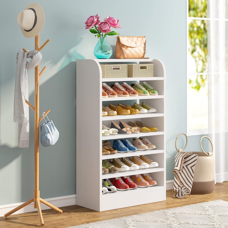 Tribesigns Shoe Rack, 8-Tier Tall Shoe Shelf, Wooden Shoe Storage Cabinet, White - Image 5