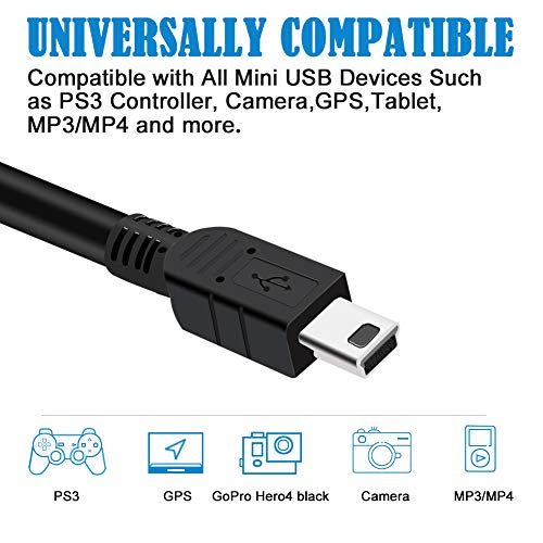 VOTY Mini-USB Cable,2Pack 10ft USB 2.0 Type A to Mini-B Charging Cord for Gopro Hero 3+ Hero4,for Garmin Nuvi,PS3 Controller Charger,MP3 Player,Dash Cam,for Canon Digital Camera,Playstation 3,SatNav,Data - Image 4