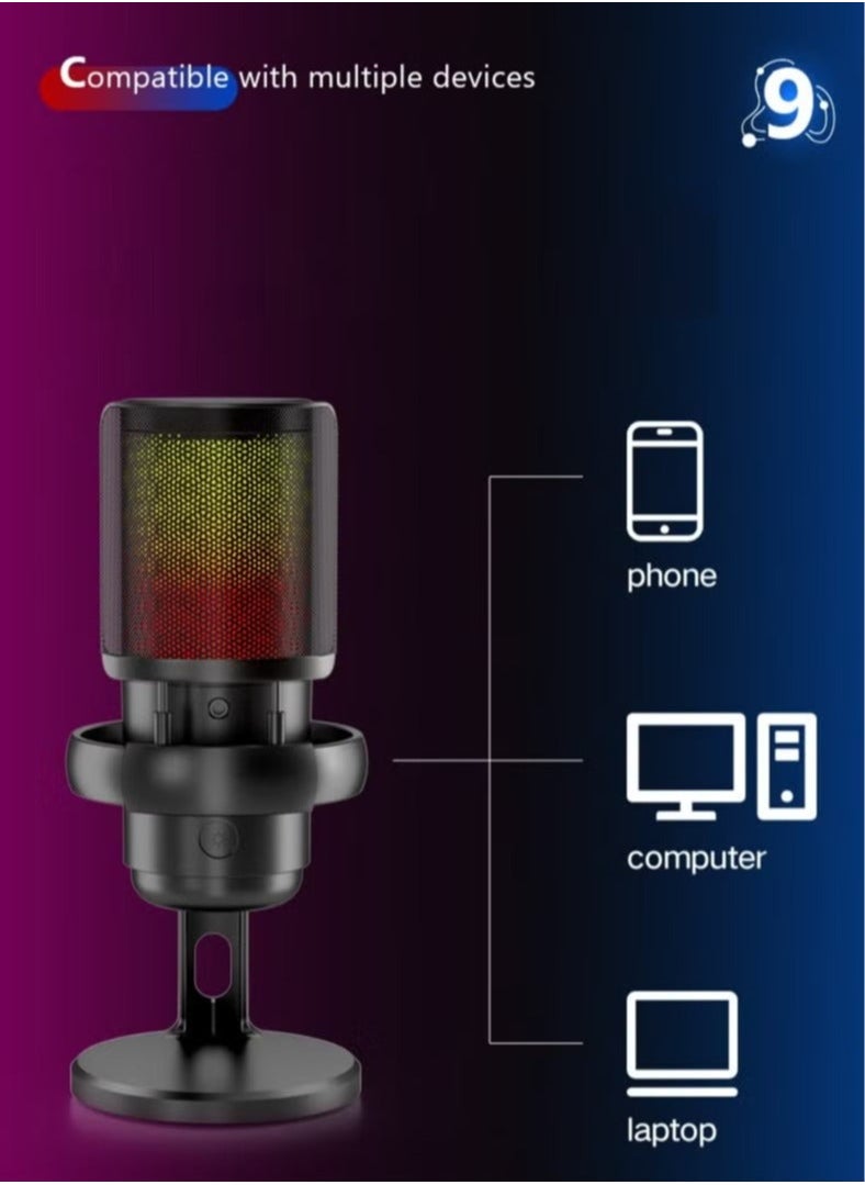 ULHYC - Gaming Microphone With RGB Lighting, USB Condenser Podcasting Microphone, Tap to Mute Sensor, Pop Filter, USB PC, Mac/PS4/PS5 Computer Desktop Microphone for Gaming, Streaming, Recording - Image 1
