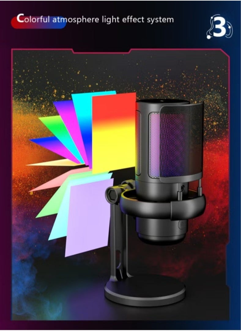 يو إل اتش واي سي ميكروفون ألعاب بإضاءة RGB، وميكروفون بودكاست بمكثف USB، ومستشعر النقر لكتم الصوت، وفلتر البوب، وكمبيوتر USB، وميكروفون سطح مكتب كمبيوتر Mac/PS4/PS5 للألعاب والبث والتسجيل  - Image 4