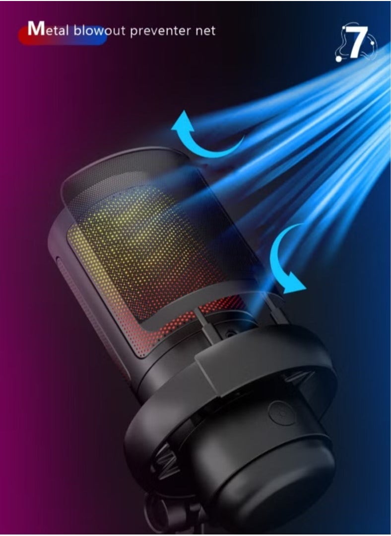 ULHYC - Gaming Microphone With RGB Lighting, USB Condenser Podcasting Microphone, Tap to Mute Sensor, Pop Filter, USB PC, Mac/PS4/PS5 Computer Desktop Microphone for Gaming, Streaming, Recording - Image 1
