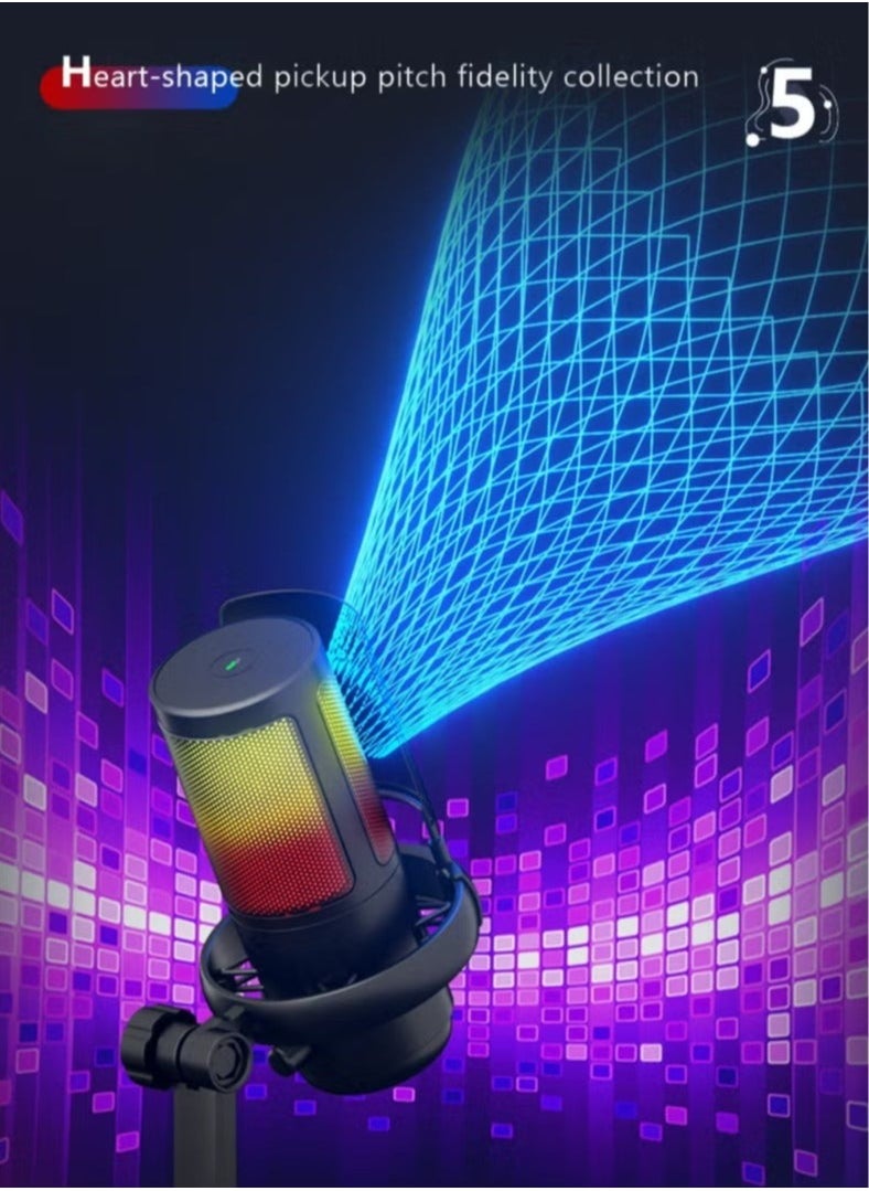 ULHYC - Gaming Microphone With RGB Lighting, USB Condenser Podcasting Microphone, Tap to Mute Sensor, Pop Filter, USB PC, Mac/PS4/PS5 Computer Desktop Microphone for Gaming, Streaming, Recording - Image 1