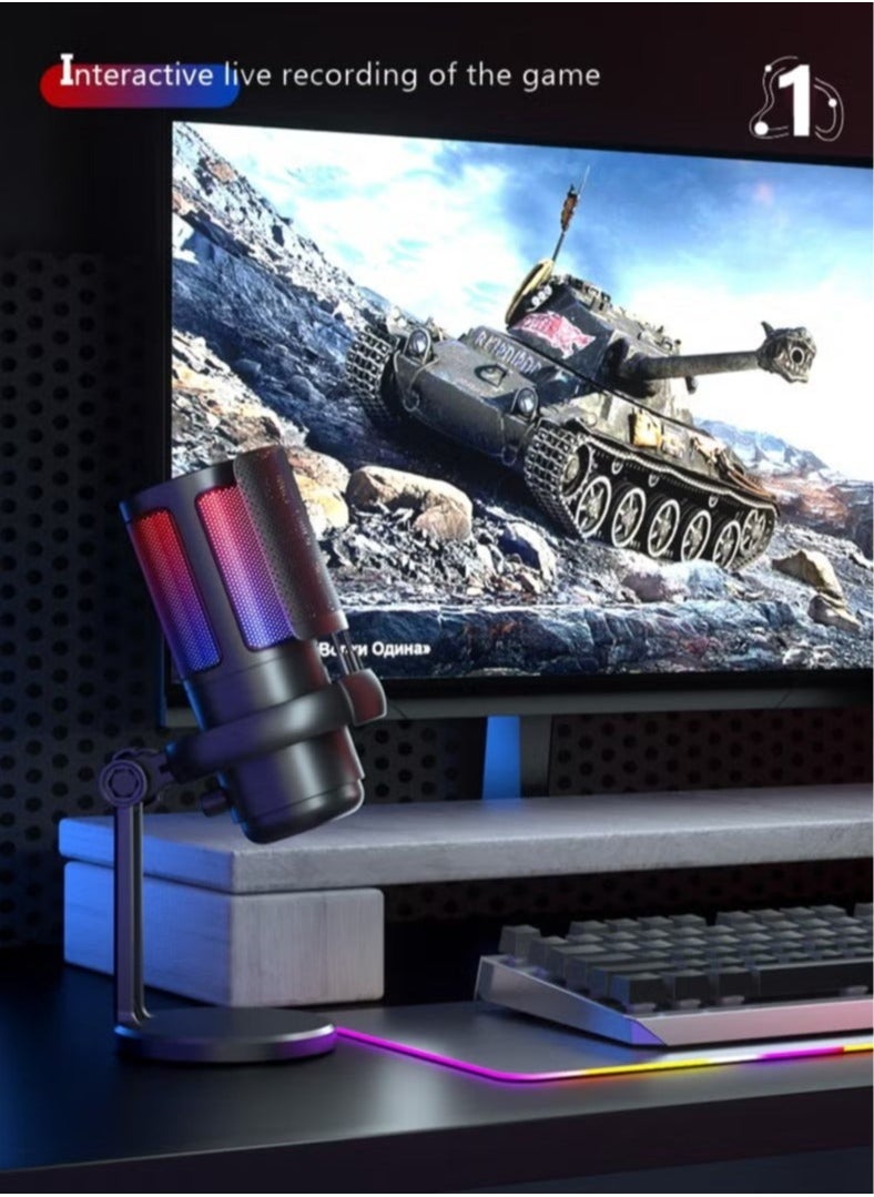 يو إل اتش واي سي ميكروفون ألعاب بإضاءة RGB، وميكروفون بودكاست بمكثف USB، ومستشعر النقر لكتم الصوت، وفلتر البوب، وكمبيوتر USB، وميكروفون سطح مكتب كمبيوتر Mac/PS4/PS5 للألعاب والبث والتسجيل  - Image 2