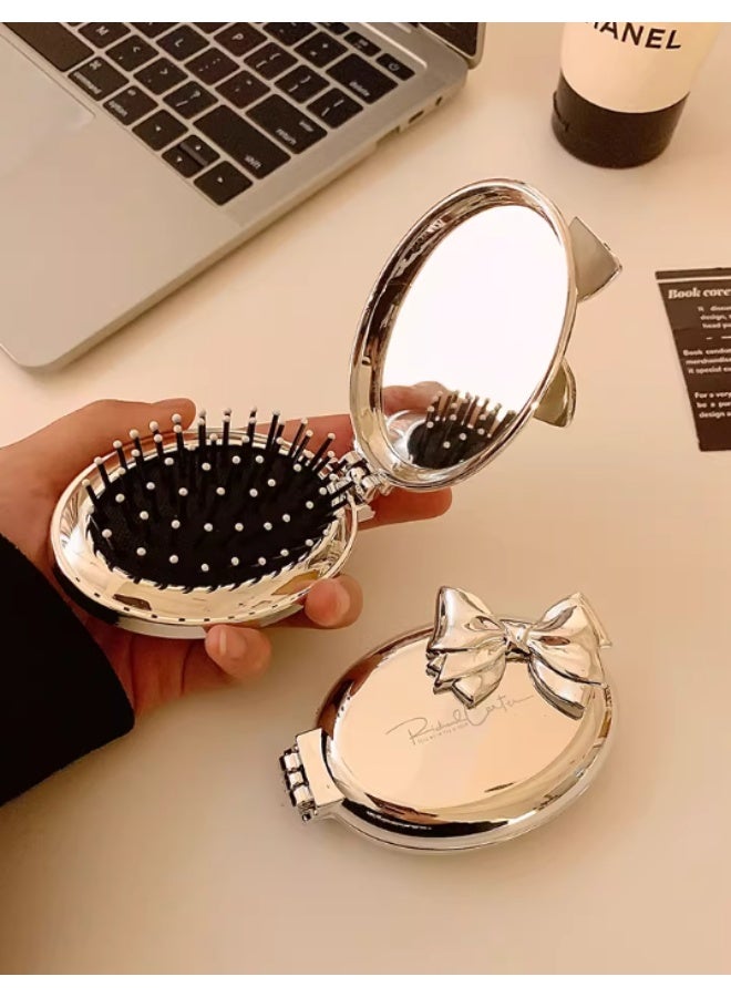 Sliver- Foldable Mirrors, On-The-Go Design, Travel Brush, Ultrasoft IntelliFlex Bristles, Detangling Hairbrush, Built-In Mirror Handle, Wet & Dry - Image 1