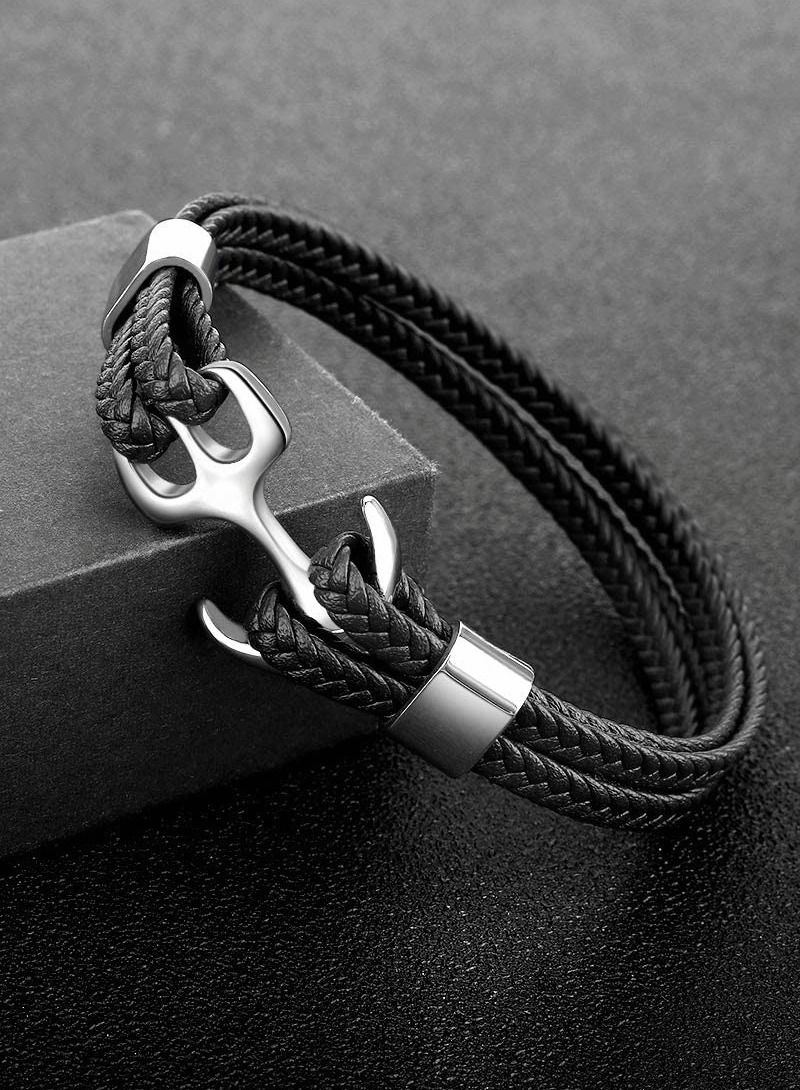 Excefore Unisex Handmade Bracelet, Multilayer Vintage Anchor Cuff Bracelet Cuff Wrap Rope Wristband Friendship Bracelet for Men & Women Jewelry - Image 2