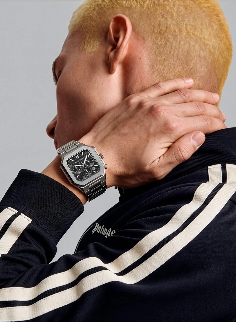 Palm Angels Black Forte Black Dial Silver Stainless Steel Bracelet Dual Time Watch for Men, 43mm for Men | Best Price UAE