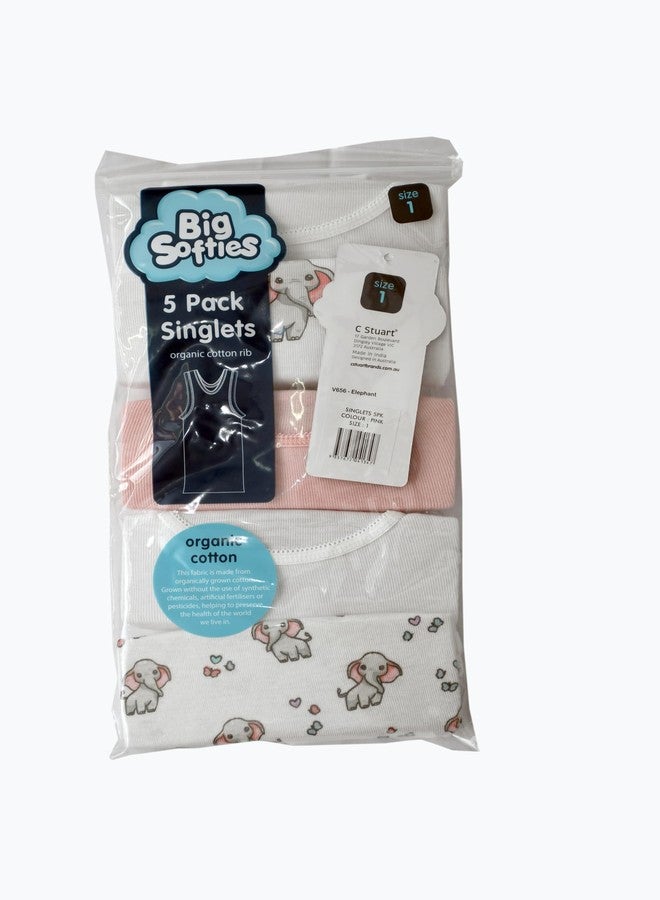 Big Softies مجموعة بيج سوفتيز للأطفال، 5 قطع من الفانيلات القطنية العضوية | تصميم فيل | 100% عضوي | قطن مضلع | فائق النعومة، قابل للتمدد، ومسامي | عبوة من 5 قطع (مقاسات: 6 أشهر، 12 شهرًا) - Image 2
