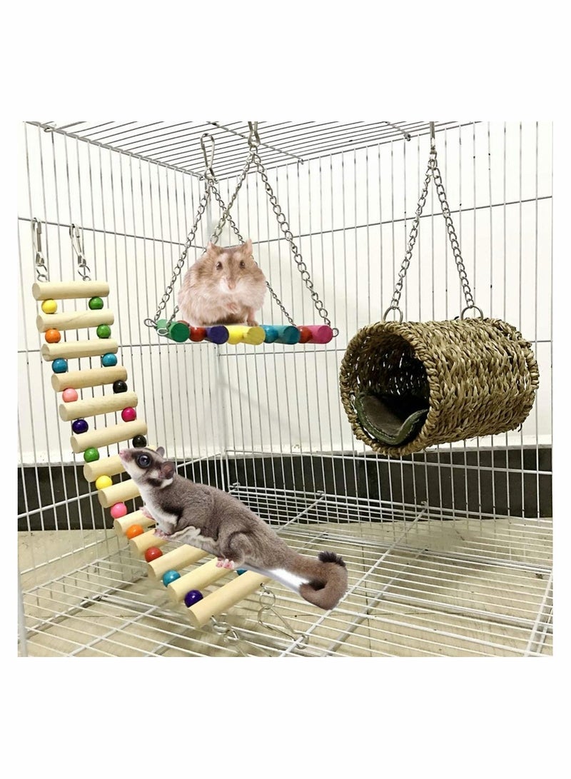 Excefore Pet Hammock Hamster Hanging Toy 3 Piece Set House Hanging Bed Cage Toys for Small Animal - Image 1